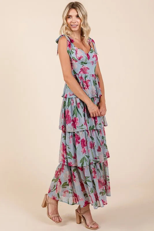 Image of Mittoshop Layered Floral Sweetheart Neck Maxi Dress | Queeble.shop
