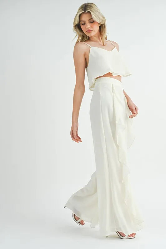 Image of MABLE Crop Cami and Ruffled Wide Leg Pants Set | Queeble.shop