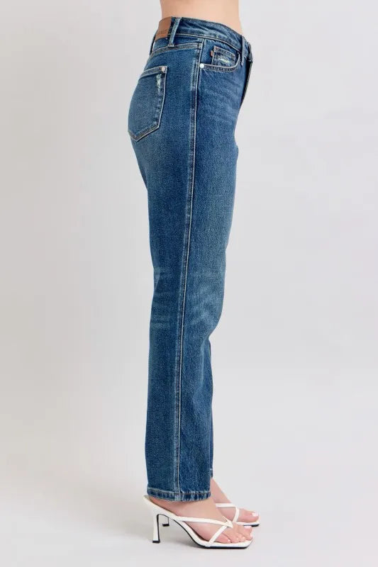 Image of Judy Blue Full Size High Waisted Rigid Magic Non-destroy Straight Leg Jeans Plus Size | Queeble.shop