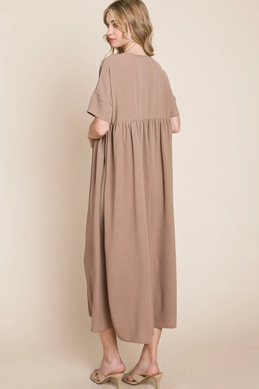 Image of BOMBOM Round Neck Ruched Midi Dress | Queeble.shop