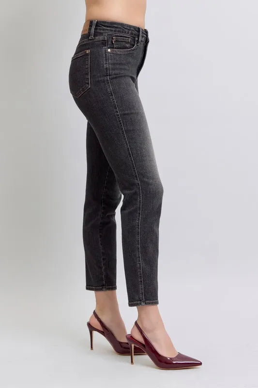 Image of Judy Blue Full Size Mid Rise Tummy Control Slim Jeans Plus Size | Queeble.shop