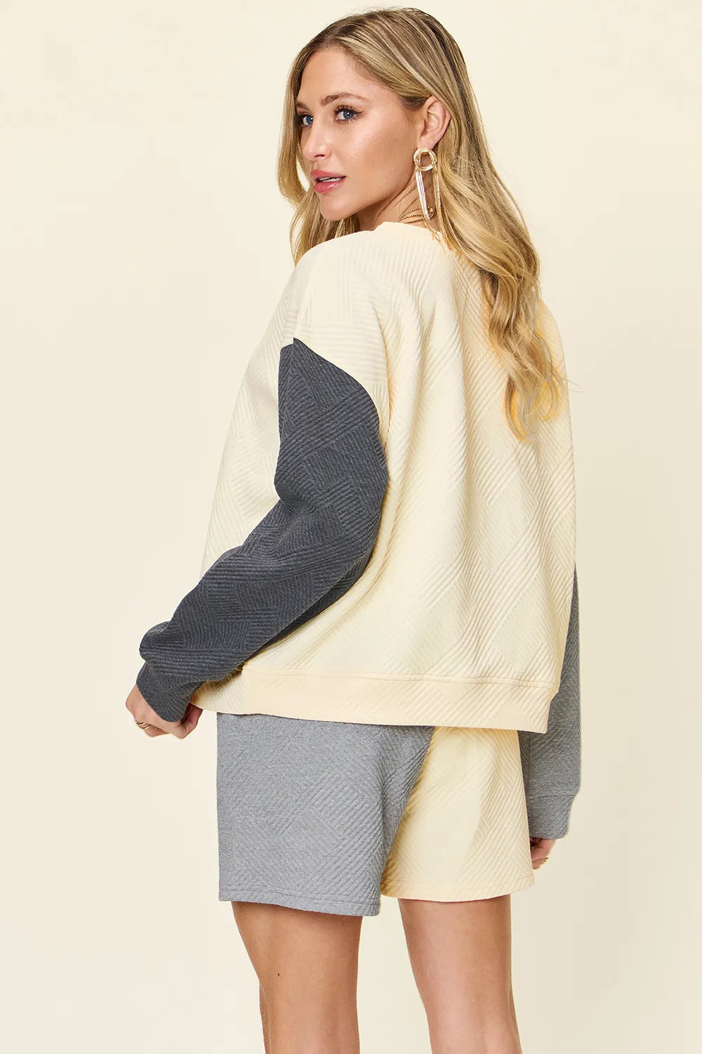 Image of Double Take Full Size Contrast Drop Shoulder Top and Shorts Set | Queeble.shop