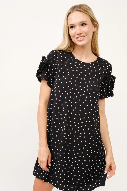 Image of And The Why Embellished Sleeve Polka Dots Shift Dress | Queeble.shop