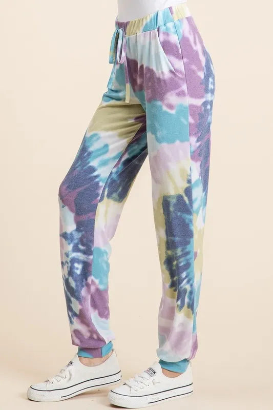 Image of BiBi Tie Dye French Terry Casual Pants | Queeble.shop