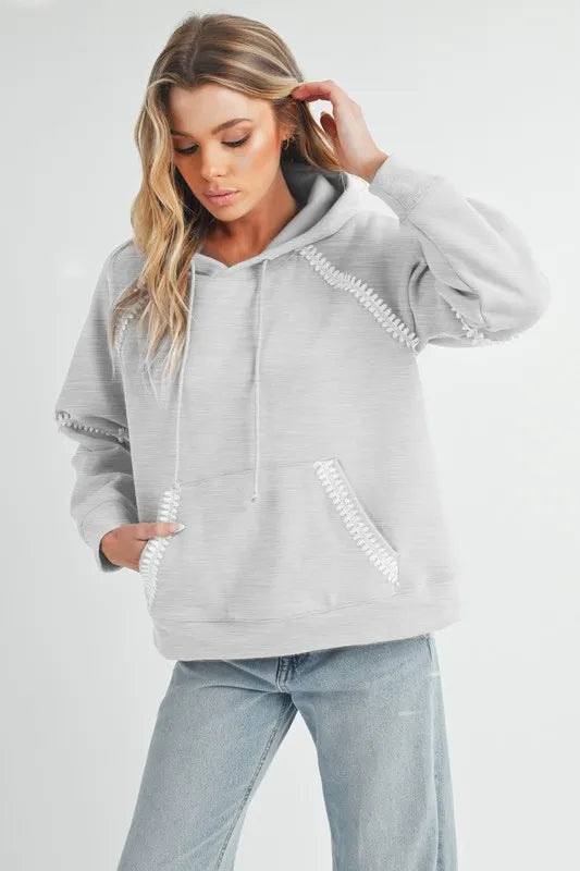Image of Aemi + Co Lace Detail Drawstring Hoodie with Kangaroo Pocket | Queeble.shop