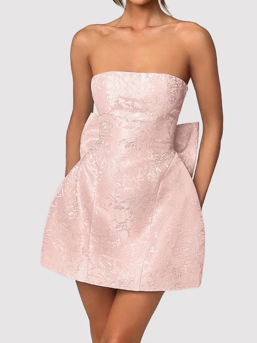 Image of Lace-Up Sleeveless Satin Mini Dress with Bow | Queeble.shop