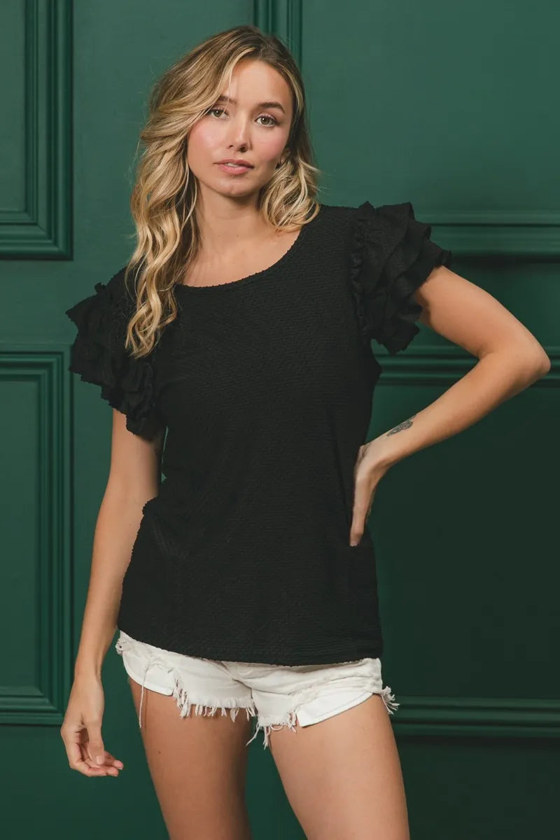 Image of BiBi Birdseye Texture Layered Ruffle Top | Queeble.shop