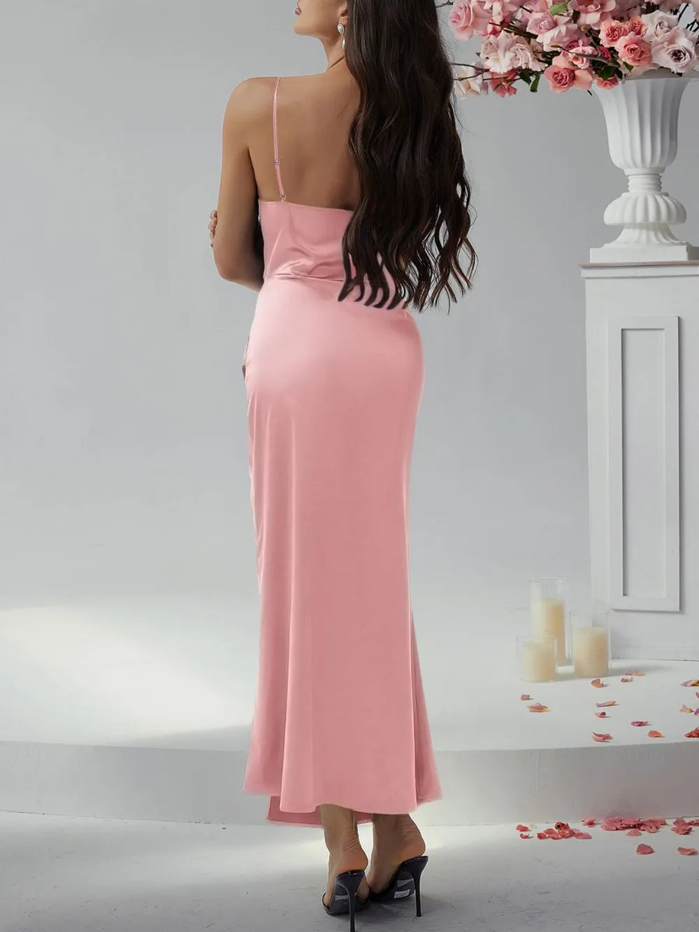 Image of Devine Slit Ruched Maxi Cami Dress | Queeble.shop