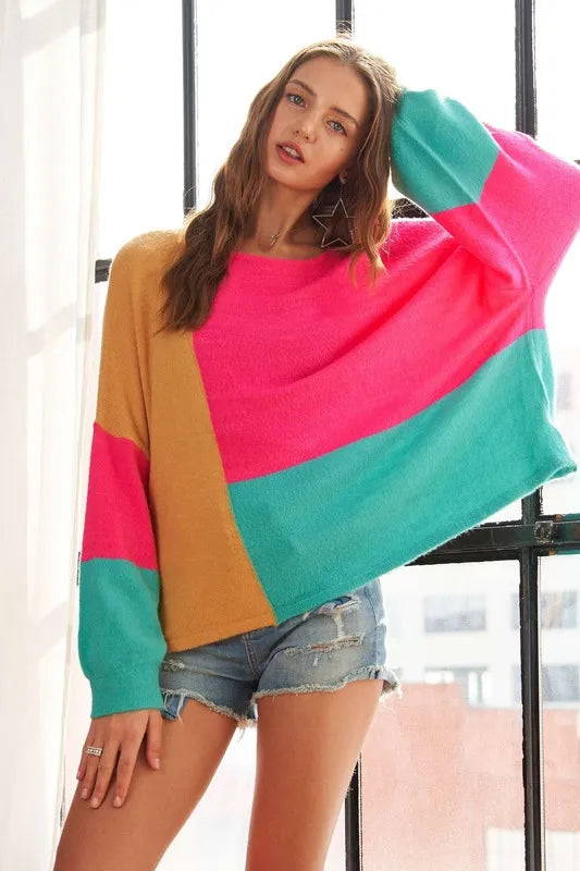Image of ADORA Loose Fit Colorblock Sweater | Queeble.shop