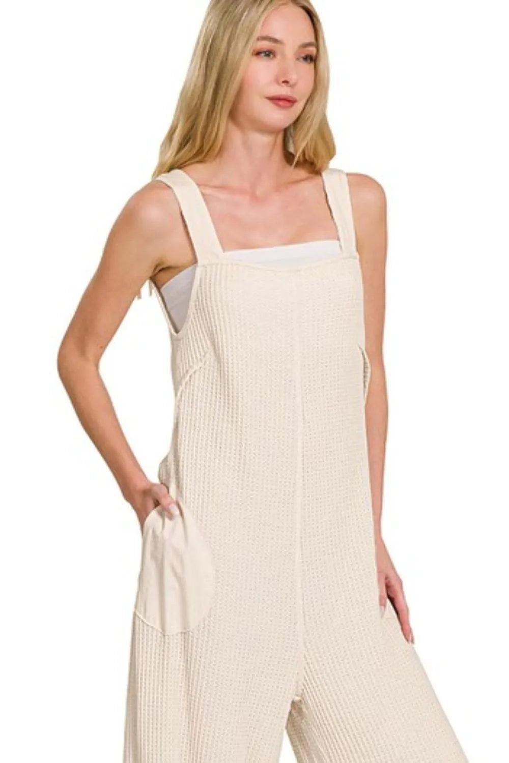 Image of Zenana Knit Waffle Wide Leg Overalls | Queeble.shop