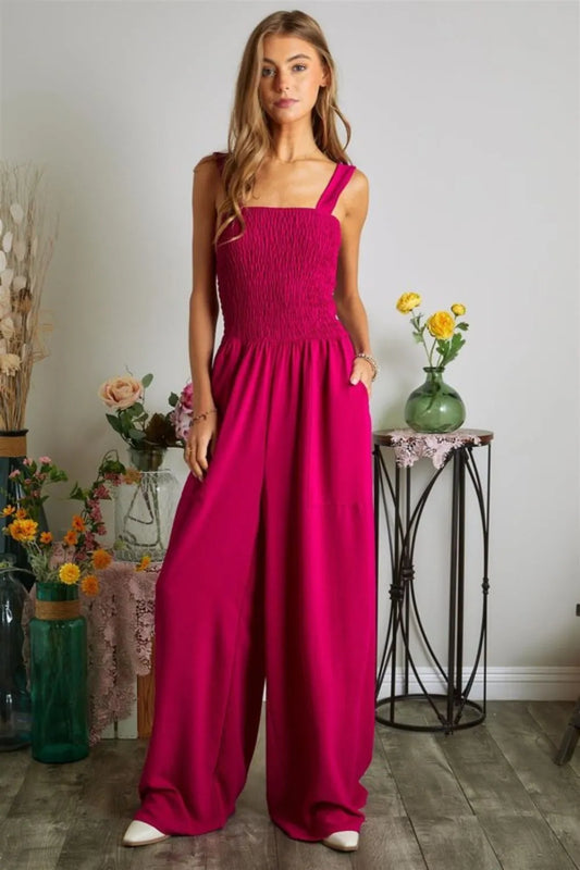 Image of ADORA Smocking Top Wide Leg Jumpsuit | Queeble.shop