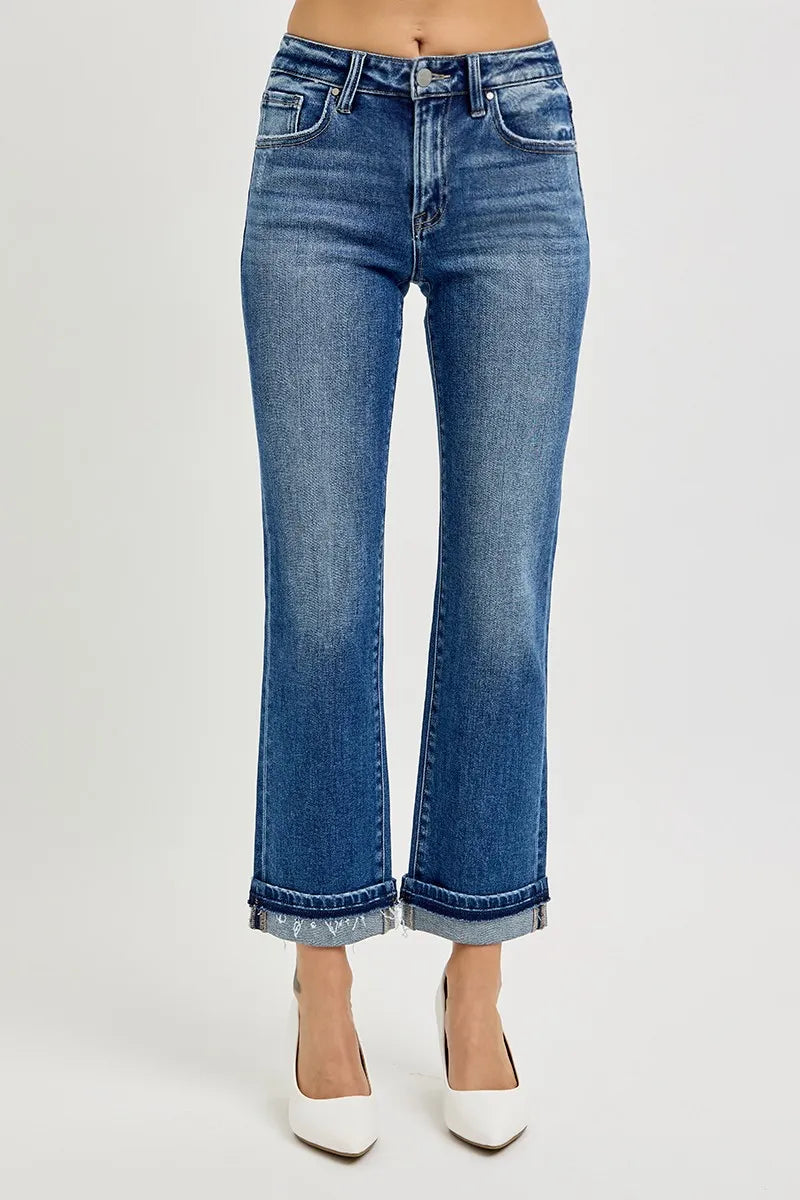 Image of RISEN Mid Rise Ankle Straight Cuffed Jeans | Queeble.shop