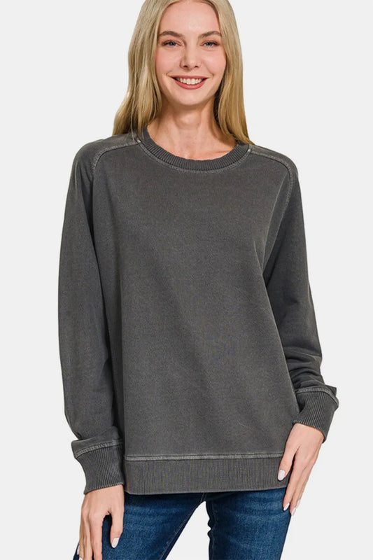 Image of Zenana Full Size Pigment Dyed French Terry Sweatshirt | Queeble.shop