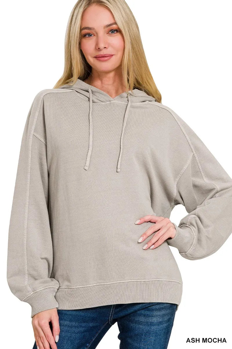 Image of Zenana French Terry Pigment Dye & Enzyme Washing Hoodie | Queeble.shop