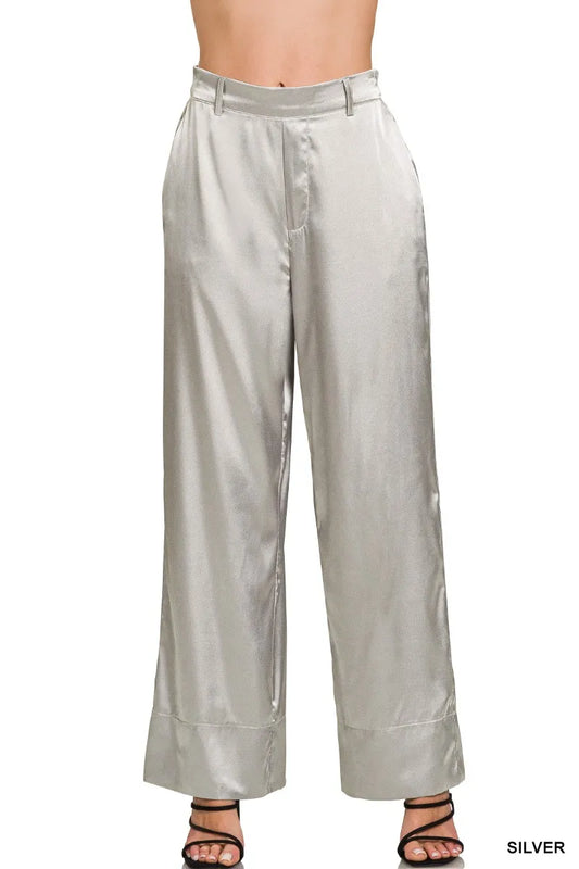 Image of Zenana Wide-Leg Satin Pants | Queeble.shop