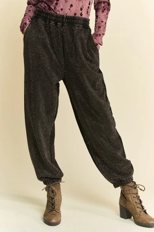 Image of Davi & Dani Rhinestone Elastic Waist Joggers | Queeble.shop