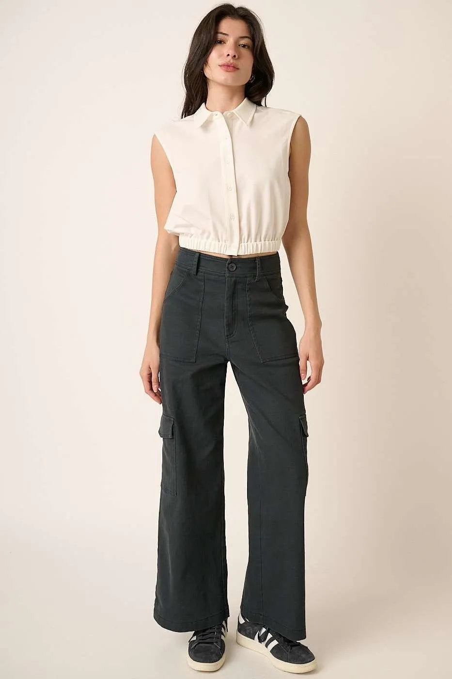 Image of Mittoshop Wide Leg High Waist Pants with Cargo Pockets | Queeble.shop
