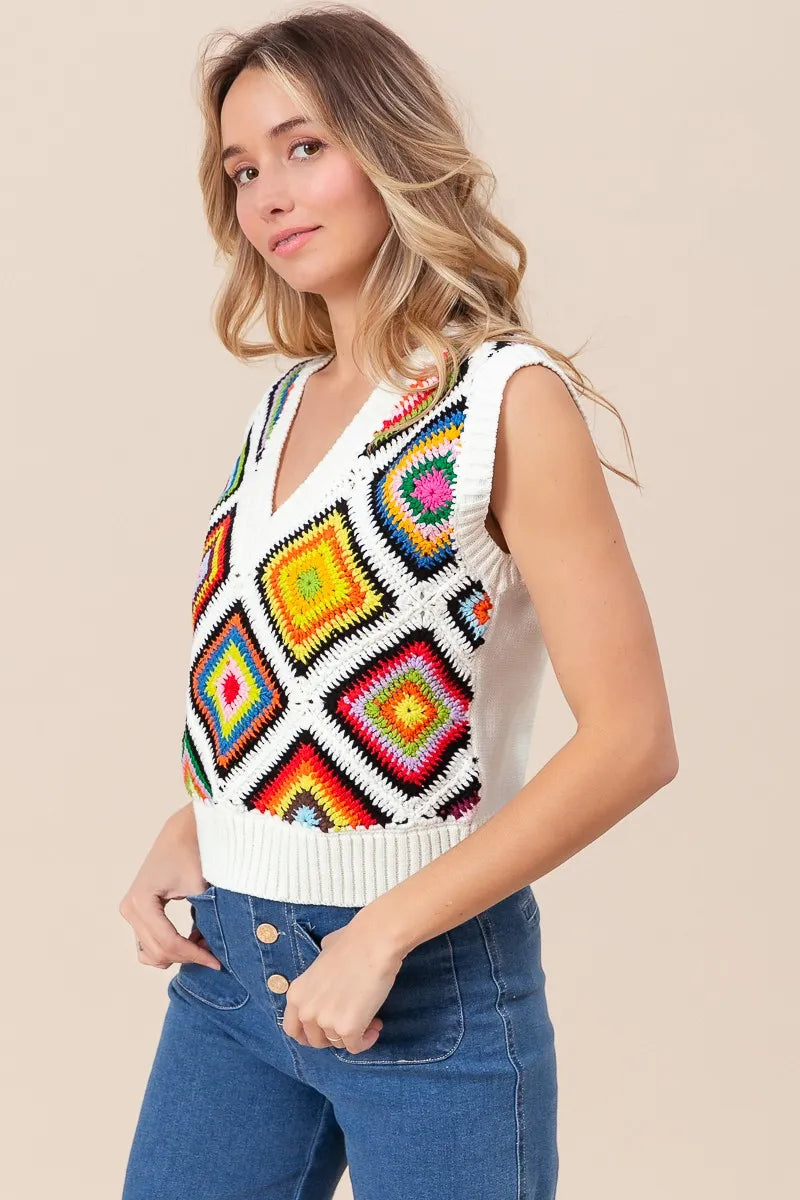 Image of BiBi Diamond Granny Square Sweater Vest | Queeble.shop