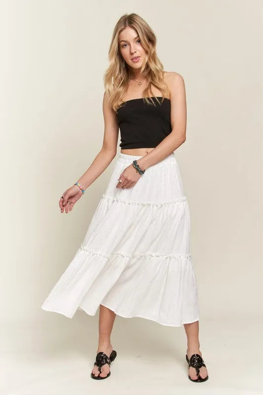 Image of ADORA Rhinestone Accent Tiered Skirt | Queeble.shop