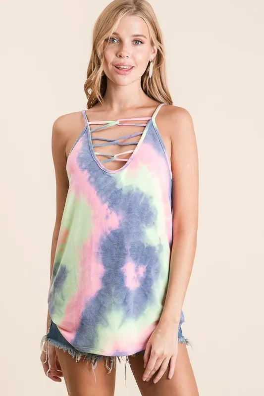Image of BiBi Tie Dye Terry Camisole with Caged Neck | Queeble.shop