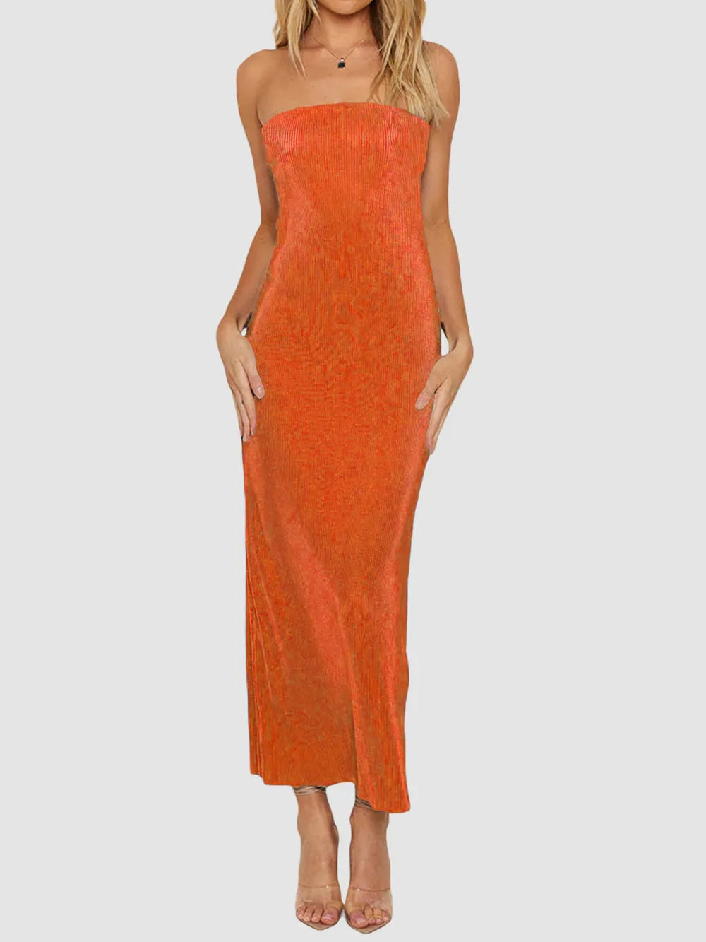 Image of Lace-Up Back Tube Maxi Dress | Queeble.shop