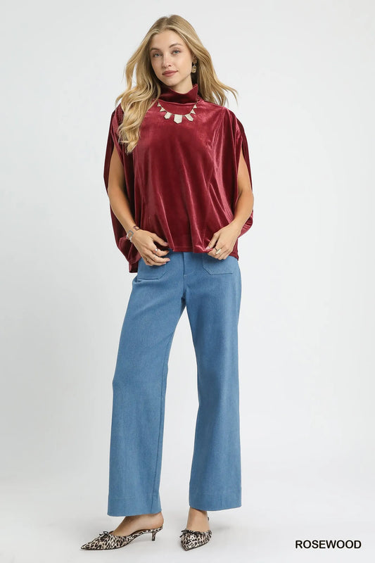 Image of Umgee Velvet Mock Neck Sleeveless Blouse | Queeble.shop