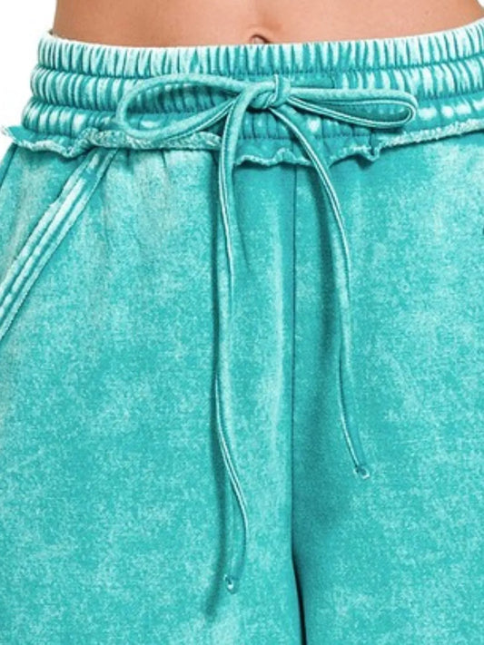 Image of Zenana Acid Wash Fleece Drawstring Shorts With Pockets | Queeble.shop