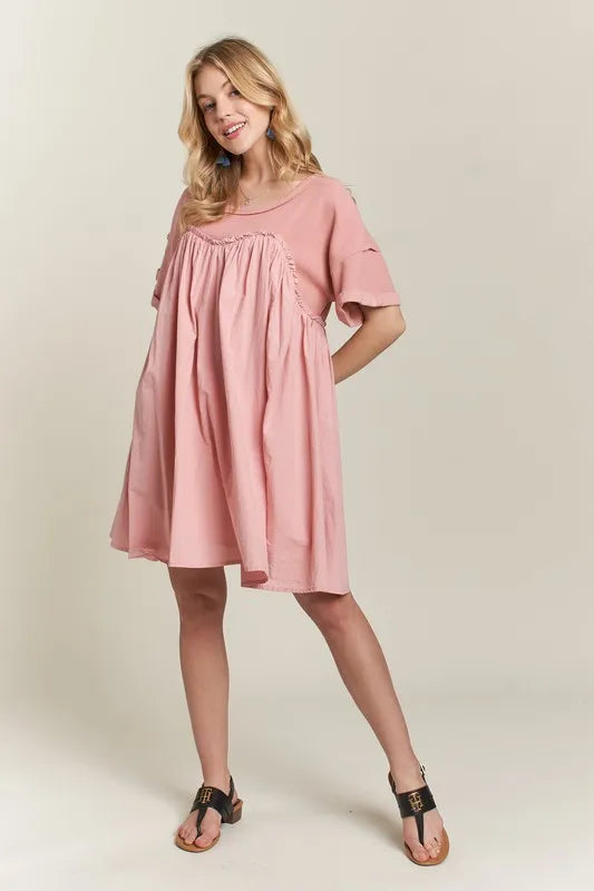 Image of ADORA Round Neck Half Sleeve Babydoll Dress | Queeble.shop