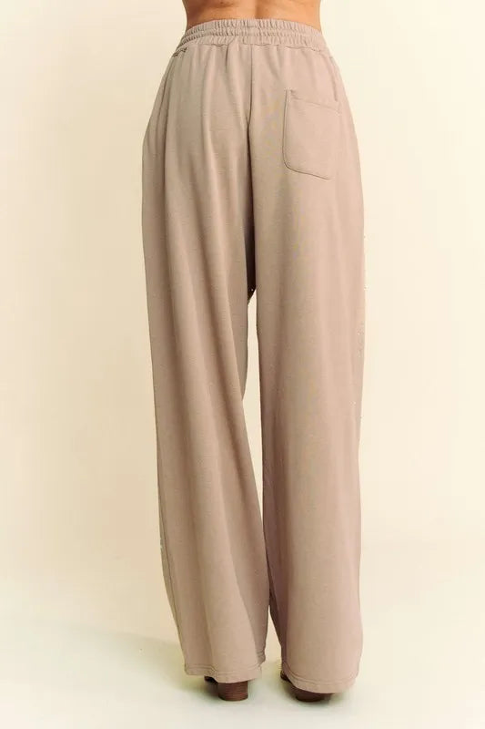 Image of Davi & Dani Rhinestone Drawstring Wide Leg Pants | Queeble.shop