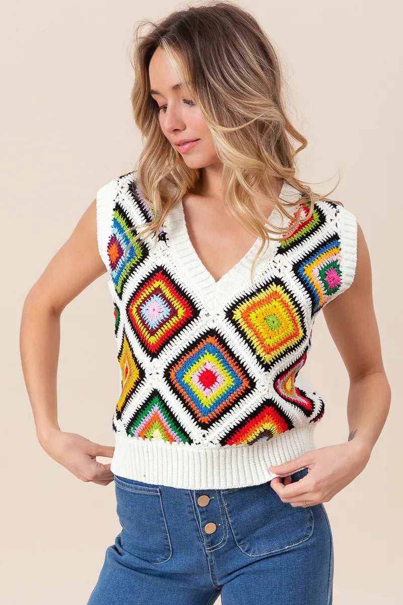 Image of BiBi Diamond Granny Square Sweater Vest | Queeble.shop