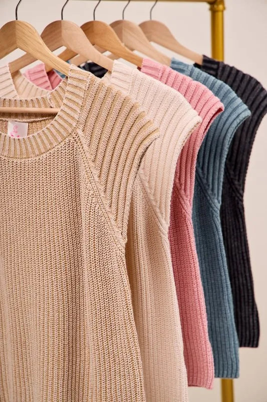 Image of SO ME Mineral Washed Raglan Sleeveless Sweater Top | Queeble.shop