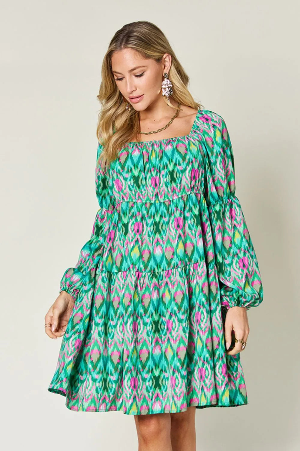Image of Double Take Full Size Printed Long Sleeve Dress | Queeble.shop