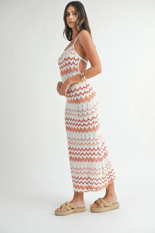 Image of MABLE Lightweight Pointelle Chevron Knit Maxi Dress | Queeble.shop