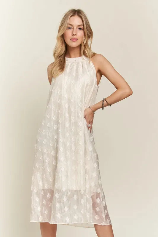 Image of ADORA Applique Pearl Detail Grecian Neck Midi Dress | Queeble.shop