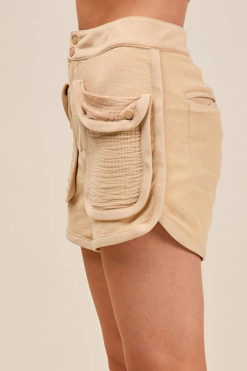 Image of SO ME Mineral Washed Terry High Rise Cargo Shorts | Queeble.shop