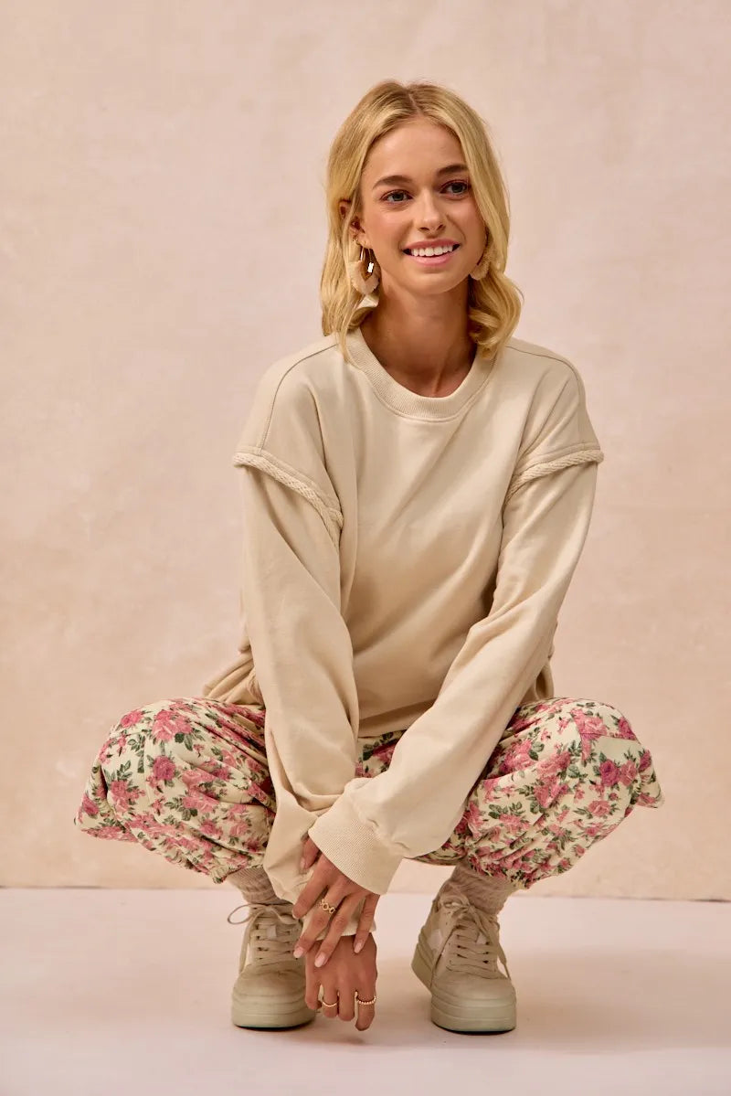 Image of BiBi Floral Printed Twill Drawstring Pants With Elastic Band | Queeble.shop