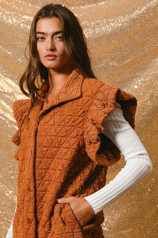 Image of BiBi Quilting Knit Ruffle Sleeve Vest | Queeble.shop