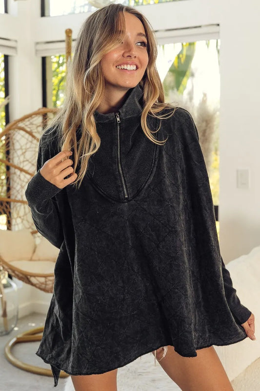 Image of BiBi Vintage Washed Quilted Half Zip Top | Queeble.shop