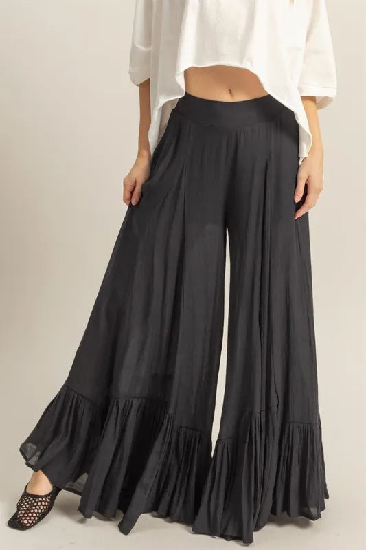 Image of HYFVE High-Waist Ruffle Flared Wide Leg Pants | Queeble.shop