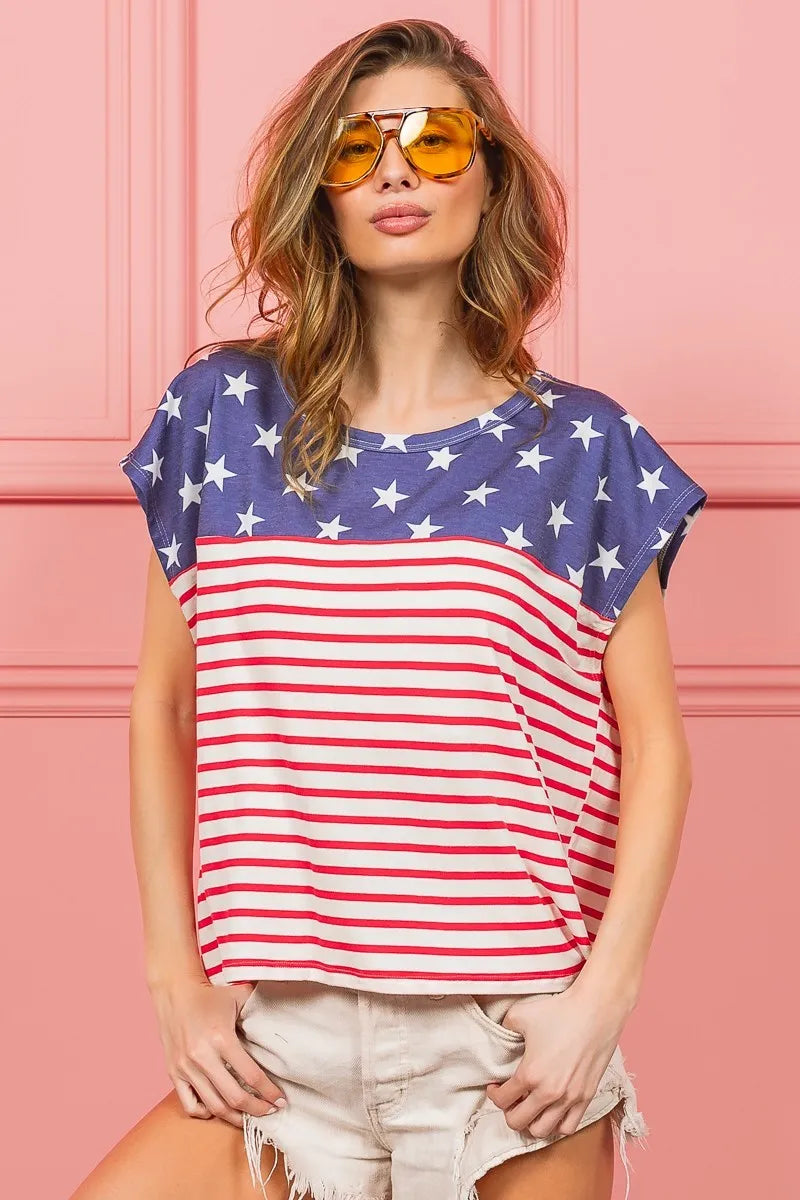 Image of BiBi Star Rpinted with Stripe Combo Top | Queeble.shop