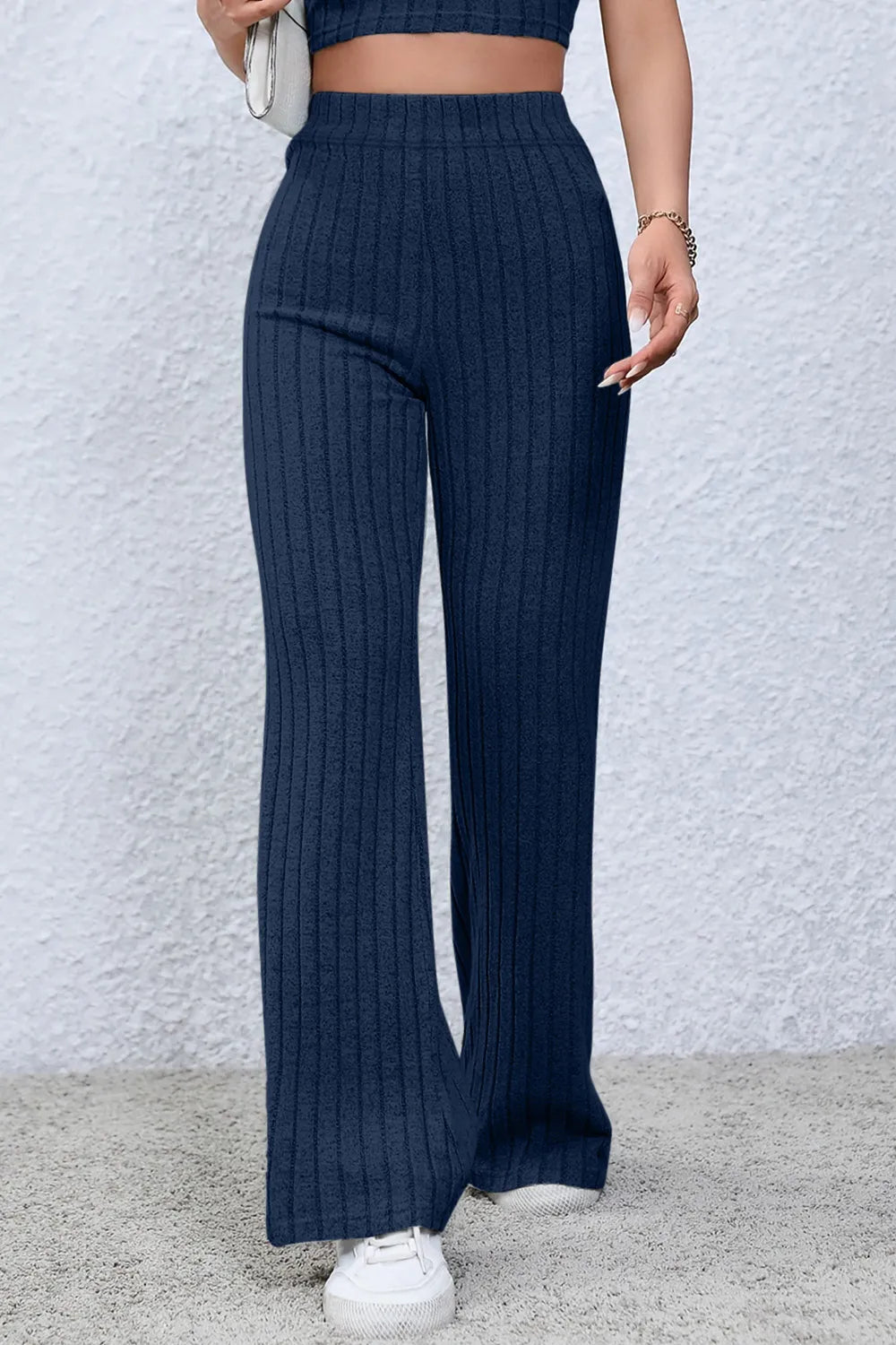 Image of Basic Bae Full Size Ribbed High Waist Flare Pants | Queeble.shop