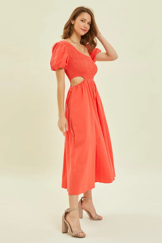 Image of HEYSON Smocked Cutout Midi Dress | Queeble.shop