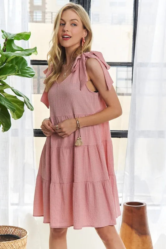 Image of ADORA V-Neck Tie Shoulder Dress | Queeble.shop