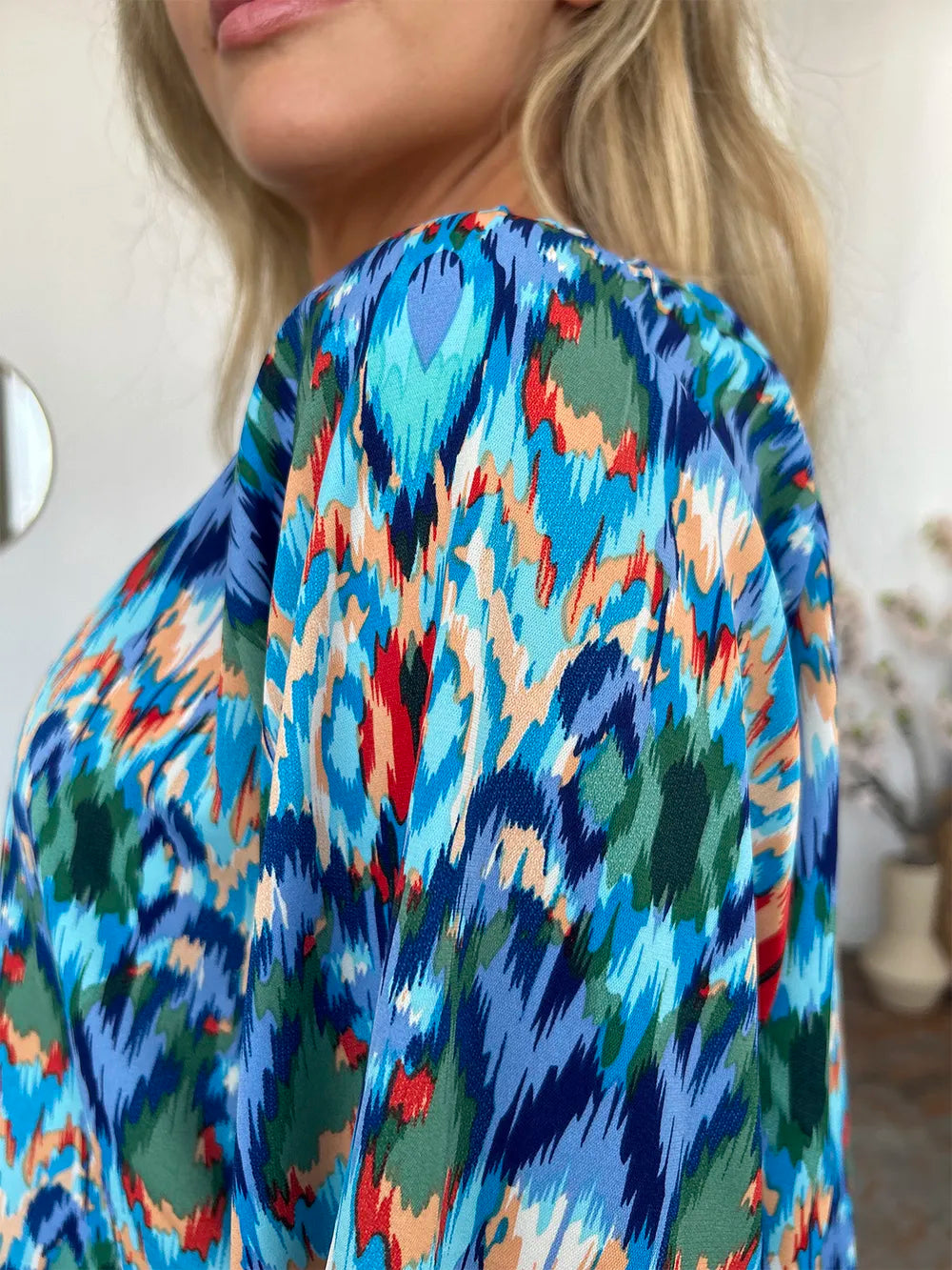 Image of Double Take Full Size Printed Balloon Sleeve Blouse | Queeble.shop