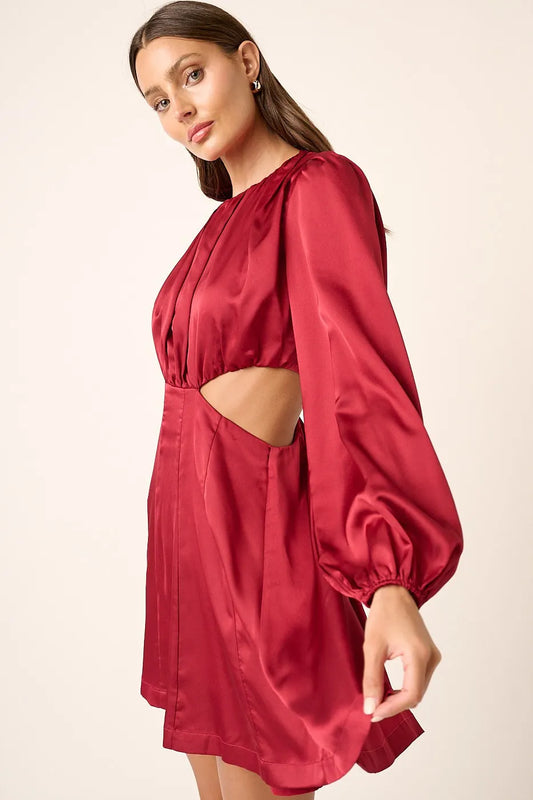 Image of Mittoshop Satin Side Cutout Detail Mini Dress | Queeble.shop