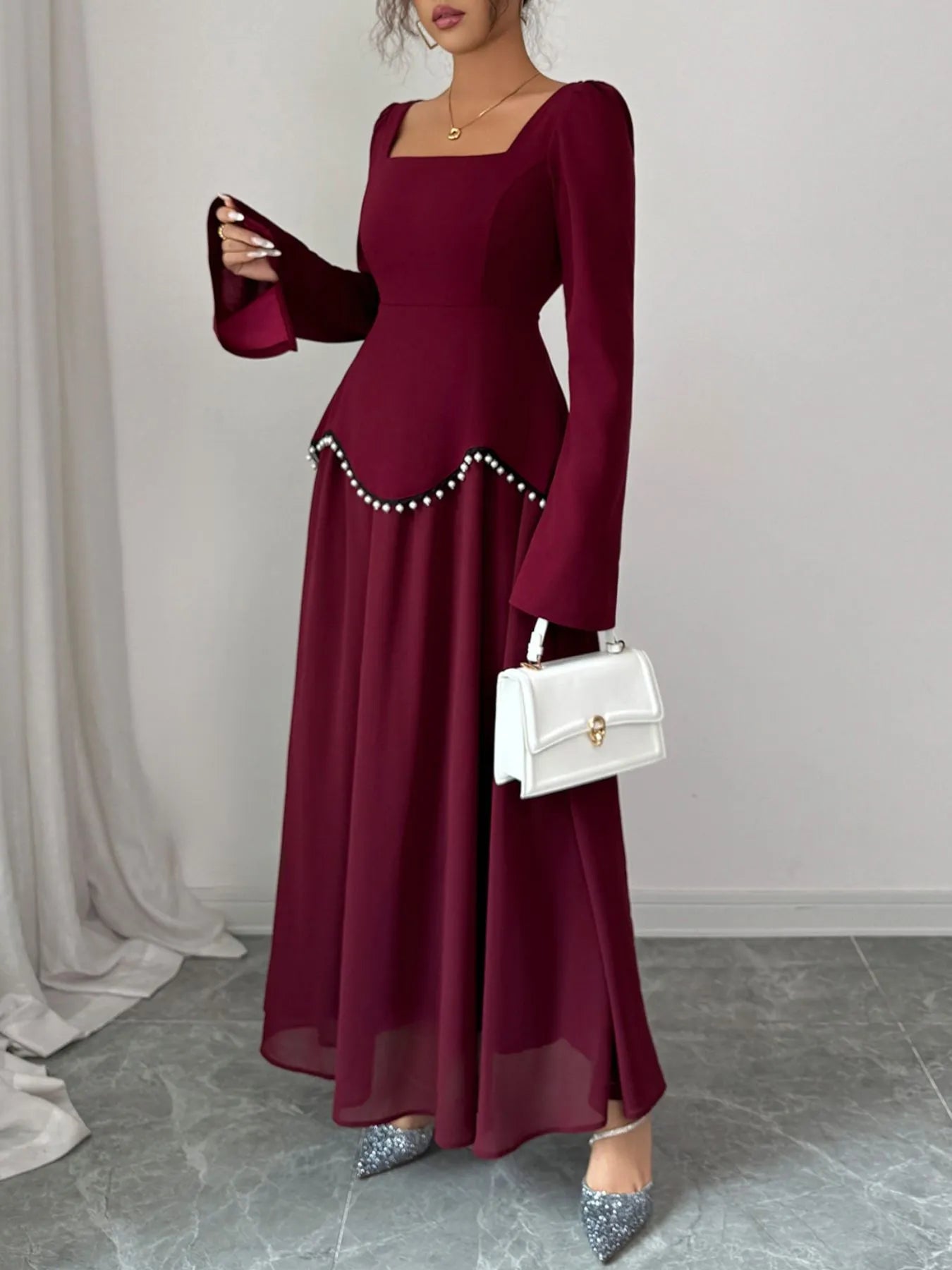 Image of Square Neck Long Sleeve Maxi Dress | Queeble.shop