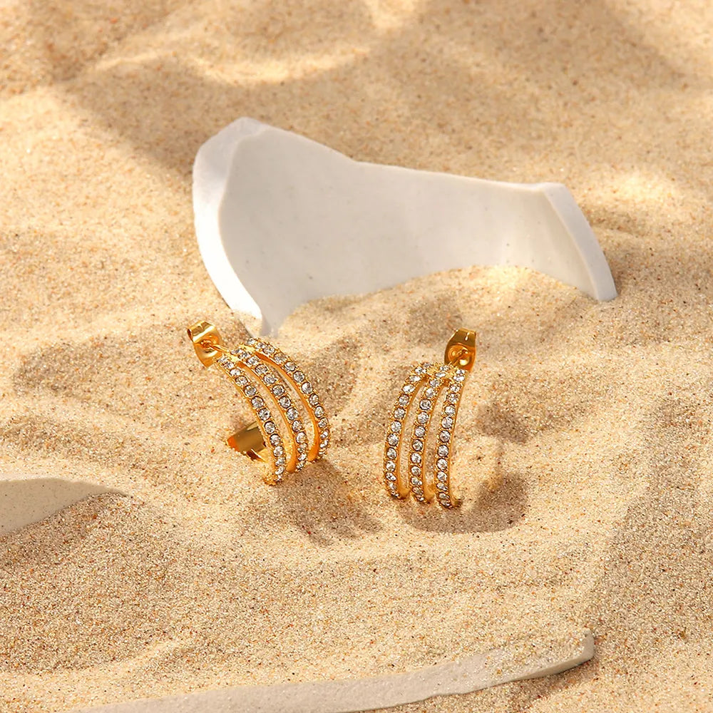 Image of Stainless Steel Inlaid Zircon C-Hoop Earrings | Queeble.shop