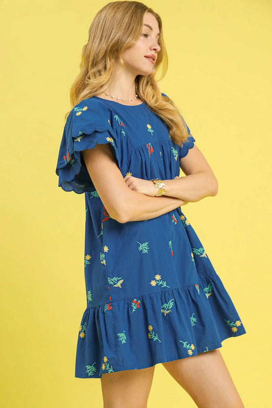 Image of Umgee Floral Embroidered Short Sleeve Mini Dress | Queeble.shop