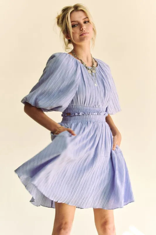 Image of Davi & Dani Back Button Puff Sleeve Mini Dress | Queeble.shop