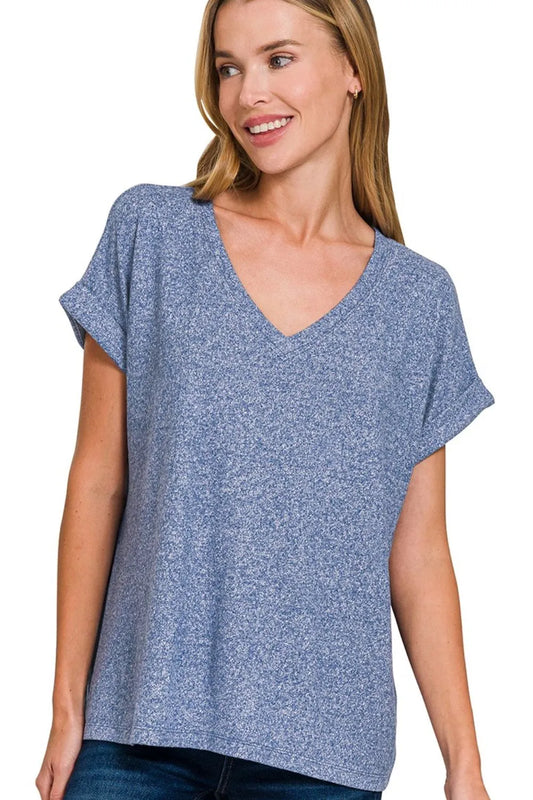 Image of Zenana Soft Melange Hacci V-neck Tee | Queeble.shop